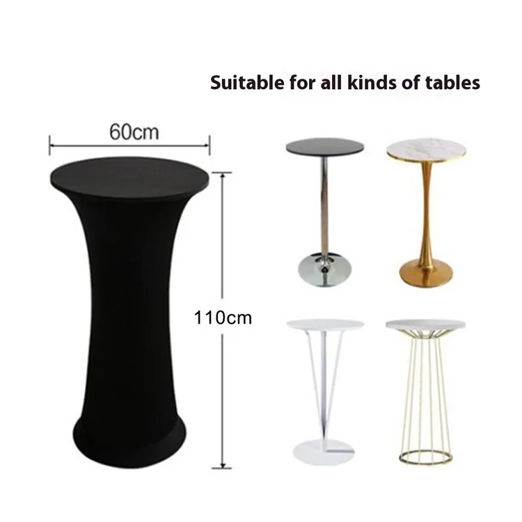Round Cocktail Table Cover for Wedding Party Event Elastic Tablecloth, 60cm Diameter  /  110cm Height - Black