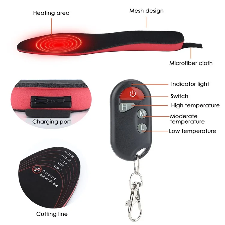 1 Paio di Solette Riscaldate Elettriche a Tre Velocità con Telecomando Wireless Regolazione della Temperatura Solette Calde Dispositivi per la Cura dei Piedi - Taglia L: 41-46