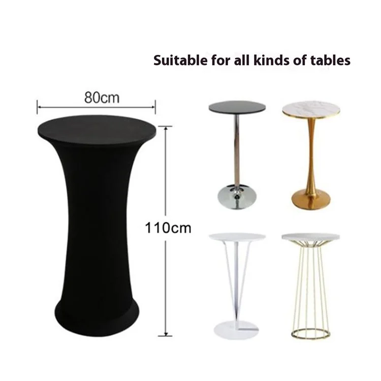 Round Cocktail Table Cover for Wedding Party Event Elastic Tablecloth, 80cm Diameter  /  110cm Height - Black