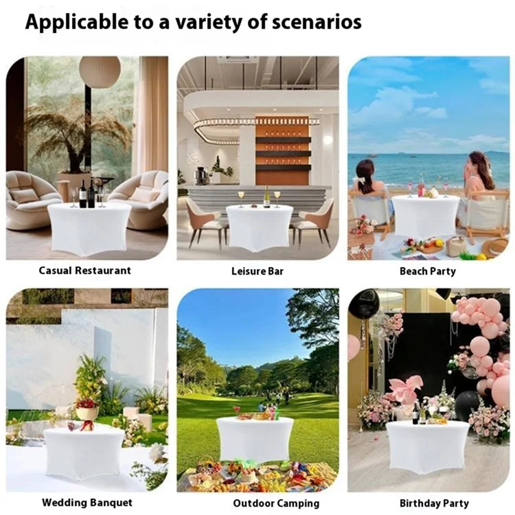 Round Tablecloth 6FT / 183cm Diameter 75cm Height Stretch Table Cover for Wedding Hotel Party - White