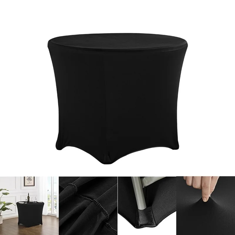 Round Tablecloth 6FT / 183cm Diameter 75cm Height Stretch Table Cover for Wedding Hotel Party - Black