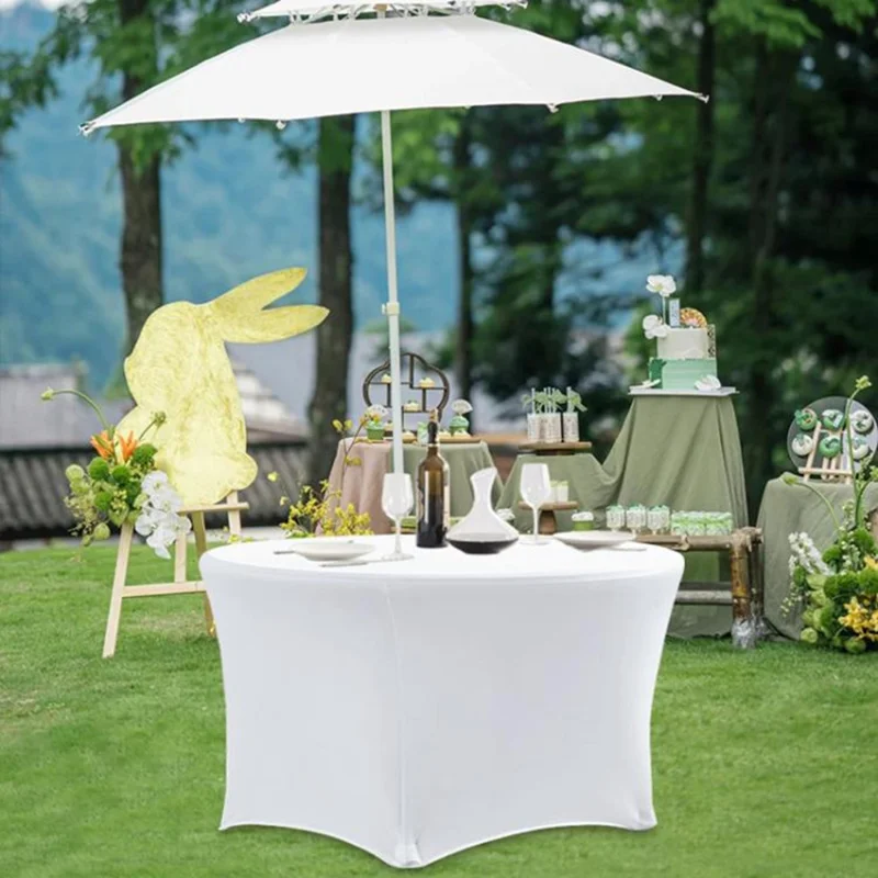 Round Tablecloth 6FT / 183cm Diameter 75cm Height Stretch Table Cover for Wedding Hotel Party - Black