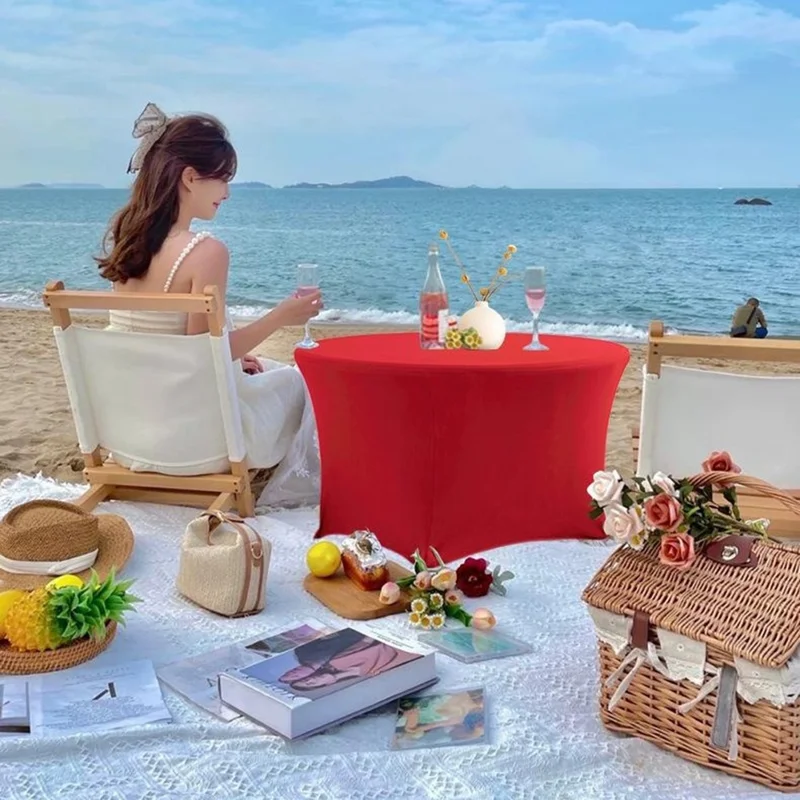 Round Tablecloth 6FT / 183cm Diameter 75cm Height Stretch Table Cover for Wedding Hotel Party - Black