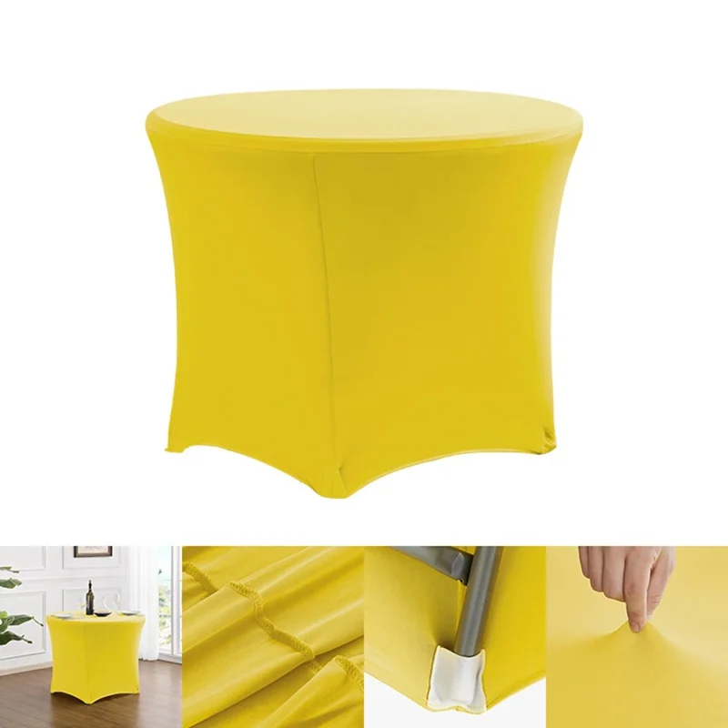 Round Tablecloth 6FT / 183cm Diameter 75cm Height Stretch Table Cover for Wedding Hotel Party - Yellow