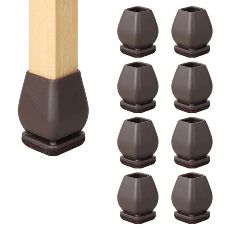 8Pcs Chair Leg Caps for 15-20mm Square Legs Cover Noise Reducing Furniture Pads Thickened Wear-Resistant, Tan