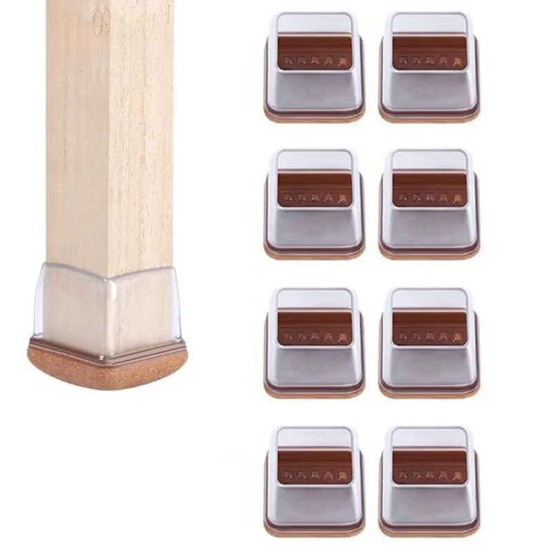 8Pcs Square Chair Leg Covers for 28-35mm Furniture Feet Protectors Noise Reducing Anti-Slip Wear-Resistant - Transparent