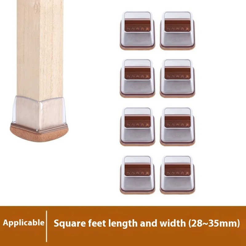8Pcs Square Chair Leg Covers for 28-35mm Furniture Feet Protectors Noise Reducing Anti-Slip Wear-Resistant - Transparent