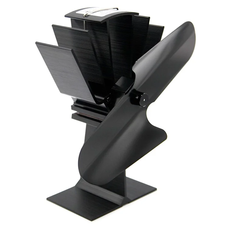 2-blade Heat Powered Stove Fan Anodized Aluminum Fireplace Fan Efficient Heat Distribution