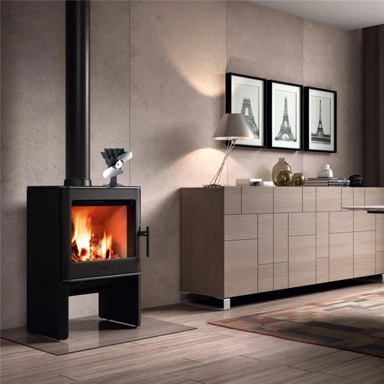 2-blade Heat Powered Stove Fan Anodized Aluminum Fireplace Fan Efficient Heat Distribution