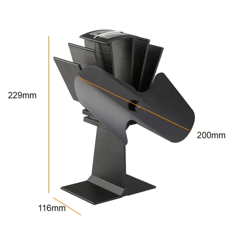 2-blade Heat Powered Stove Fan Anodized Aluminum Fireplace Fan Efficient Heat Distribution