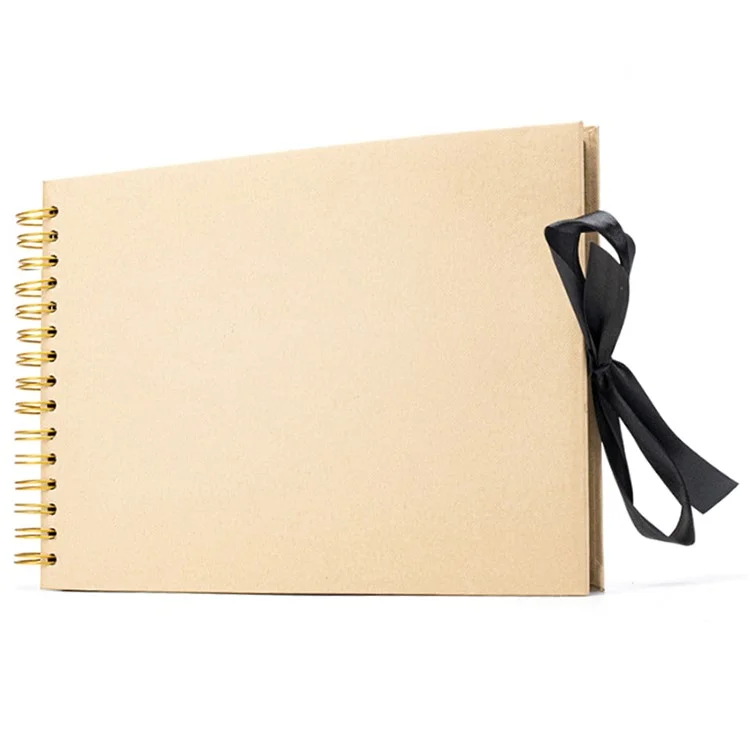 20 Pages A4 Size DIY Photo Album Scrapbook with Ribbon Bow for Handmade Memory Book - Kraft Paper Color