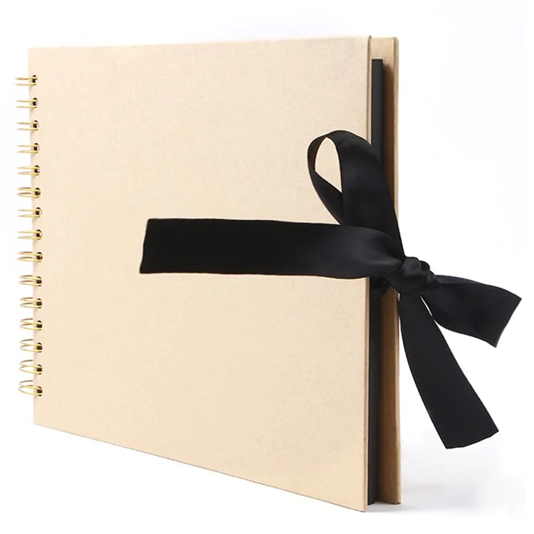 20 Pages A4 Size DIY Photo Album Scrapbook with Ribbon Bow for Handmade Memory Book - Kraft Paper Color