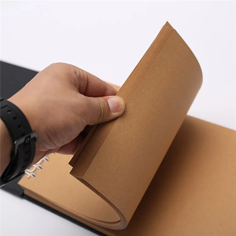 20 Pages A4 Size DIY Photo Album Scrapbook with Ribbon Bow for Handmade Memory Book - Kraft Paper Color