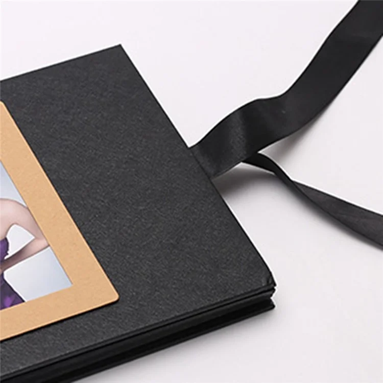 20 Pages A4 Size DIY Photo Album Scrapbook with Ribbon Bow for Handmade Memory Book - Kraft Paper Color