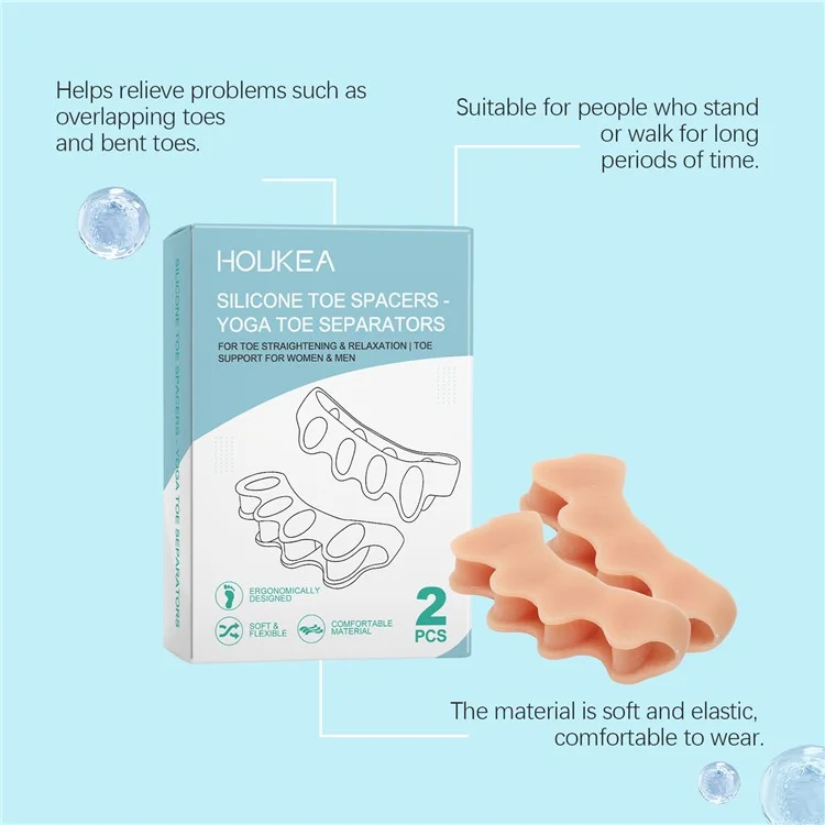 HOUKEA HK-B07-0132-01 2 Ergonomische Silikon-Zehenspreizer für Zehendehnung und Entspannung