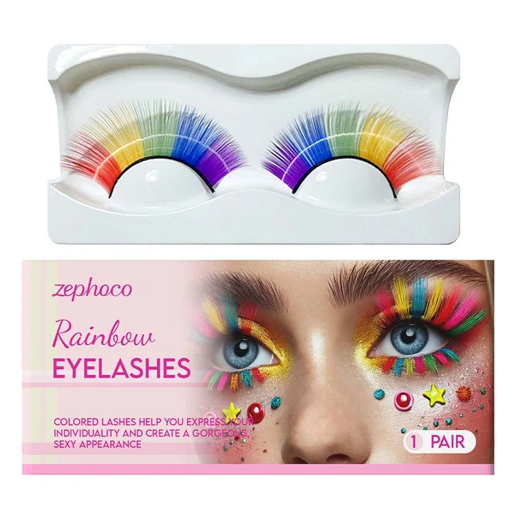 ZEPHOCO ZP-A02-0005-01 1 Pair Rainbow False Eyelashes Chemical Fiber Lashes for Halloween Party Cosplay