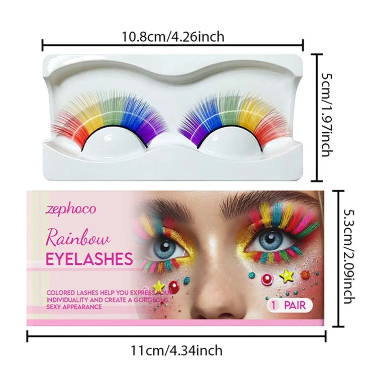 ZEPHOCO ZP-A02-0005-01 1 Pair Rainbow False Eyelashes Chemical Fiber Lashes for Halloween Party Cosplay