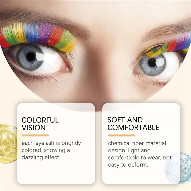 ZEPHOCO ZP-A02-0005-01 1 Pair Rainbow False Eyelashes Chemical Fiber Lashes for Halloween Party Cosplay