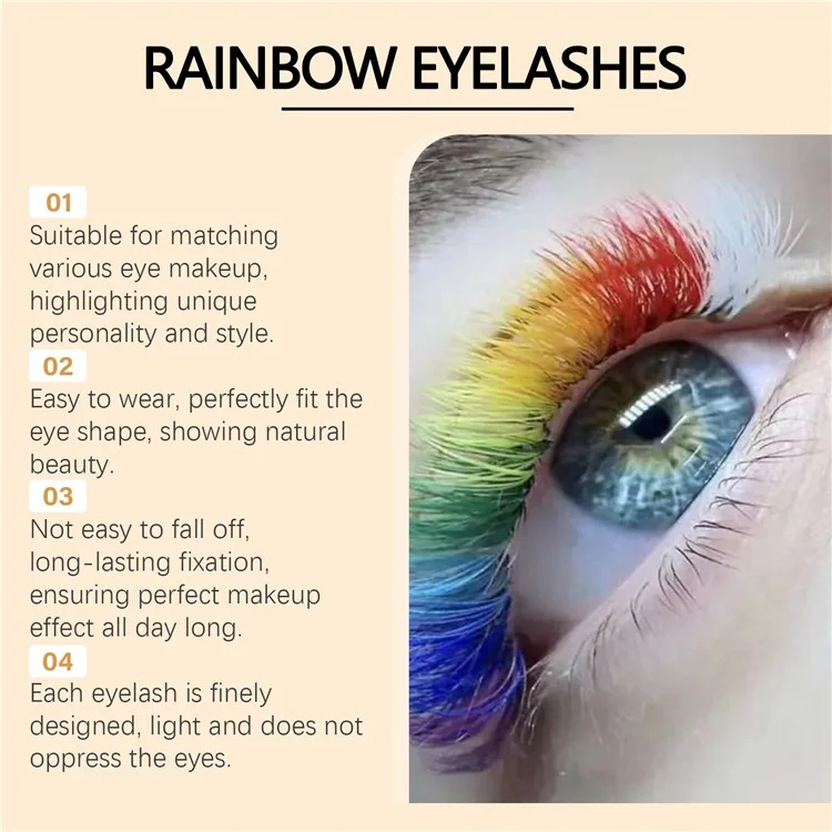 ZEPHOCO ZP-A02-0005-01 1 Pair Rainbow False Eyelashes Chemical Fiber Lashes for Halloween Party Cosplay