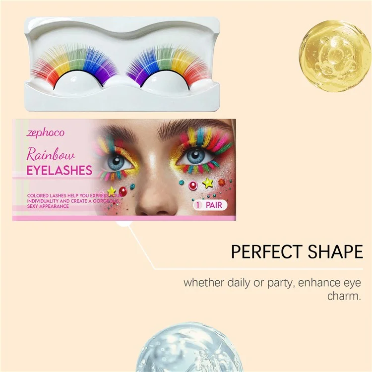 ZEPHOCO ZP-A02-0005-01 1 Pair Rainbow False Eyelashes Chemical Fiber Lashes for Halloween Party Cosplay