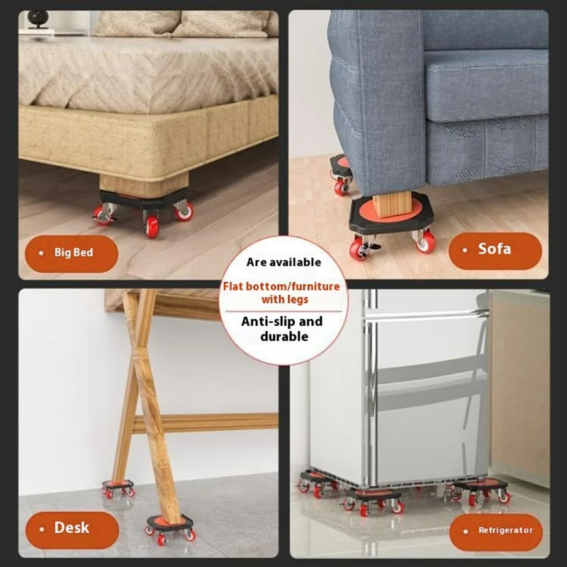 4 Pezzi Carrello Porta Mobili Resistente con Ruote Girevoli a 360 Gradi per Elettrodomestici e Traslochi