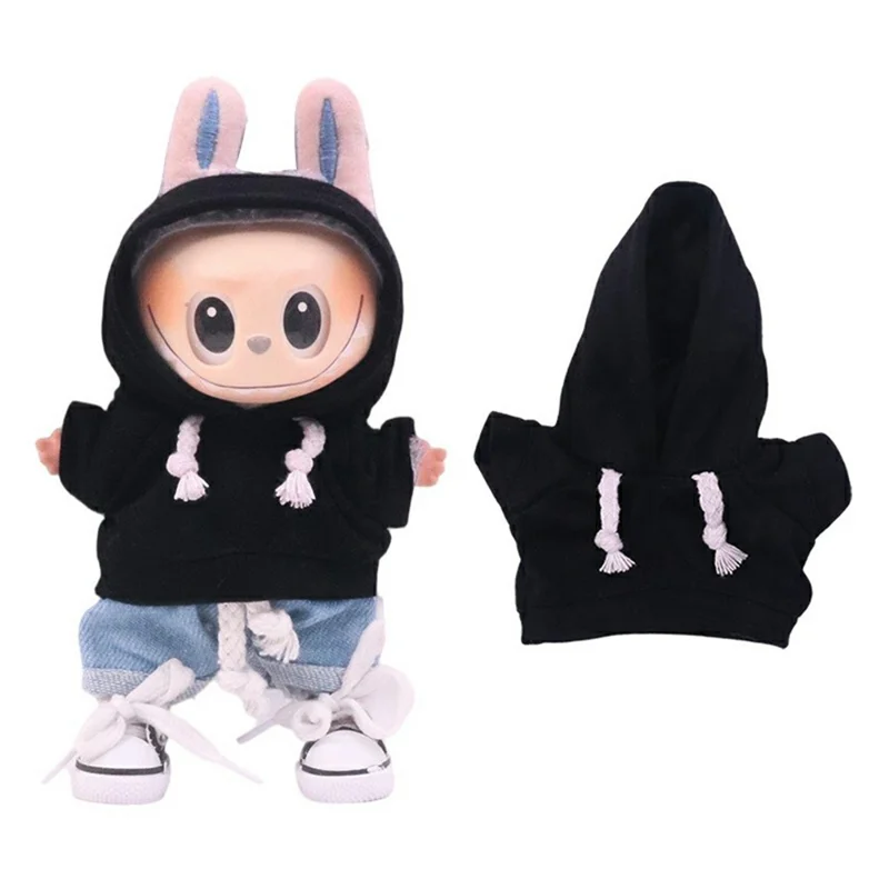 Felpa monocolore per Labubu 17cm Mini Figura Moda Felpa con Cappuccio Vestiti Peluche - xm2742