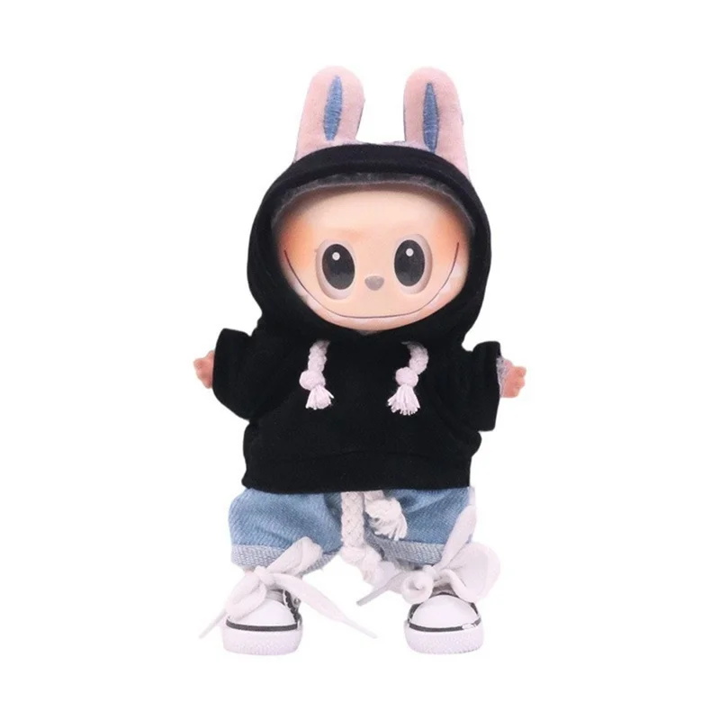 Felpa monocolore per Labubu 17cm Mini Figura Moda Felpa con Cappuccio Vestiti Peluche - xm2742