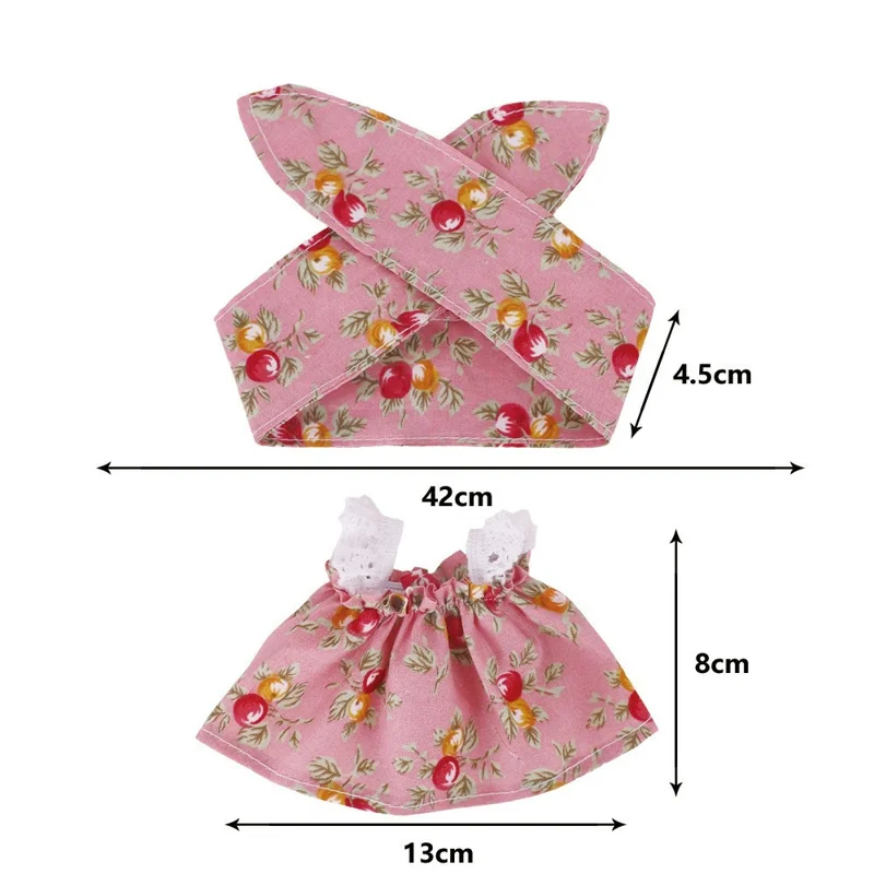 Pour Labubu 17cm Mini Figurine Peluche Robe à imprimé floral avec serre-tête Tenue de fête - xm2655