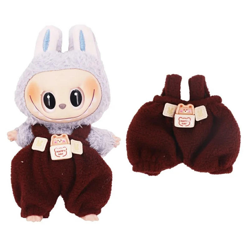 Calça Jardineira para Boneco Labubu de 17cm com Design de Urso Cartoon - Roupa de Pelúcia - xm2304