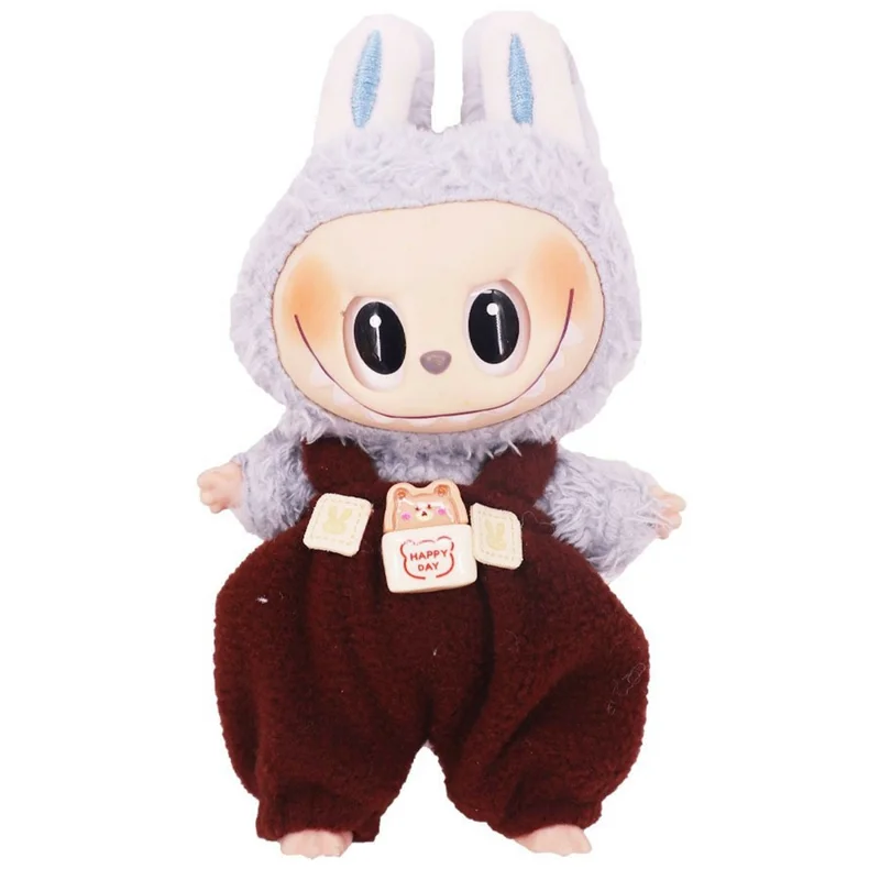 Calça Jardineira para Boneco Labubu de 17cm com Design de Urso Cartoon - Roupa de Pelúcia - xm2304