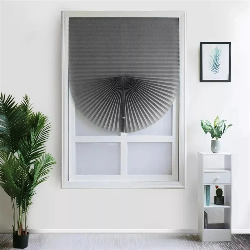 60 x 180cm Vliesstoff Plissee-Vorhänge Ohne Bohren Selbstklebend Verdunkelungsrollo Fenster, Vollverdunkelung - Weiß