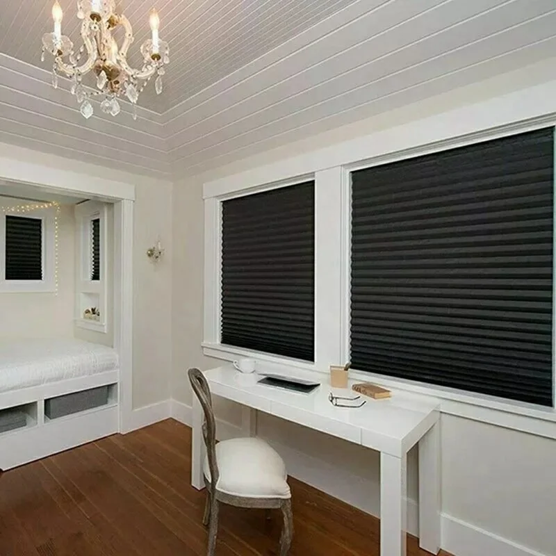 60 x 180cm Vliesstoff Plissee-Vorhänge Ohne Bohren Selbstklebend Verdunkelungsrollo Fenster, Vollverdunkelung - Weiß