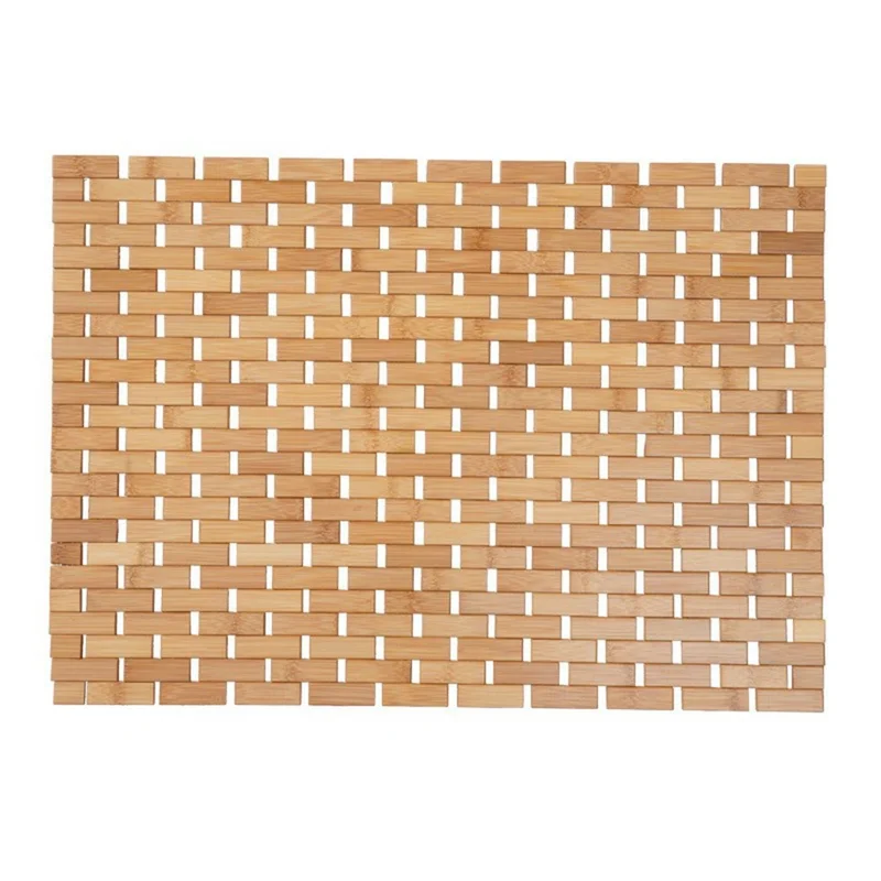 Alfombra de Baño de Bambú Natural de 40 x 60 cm Antideslizante para el Suelo del Baño, Secado Rápido - Color Bambú