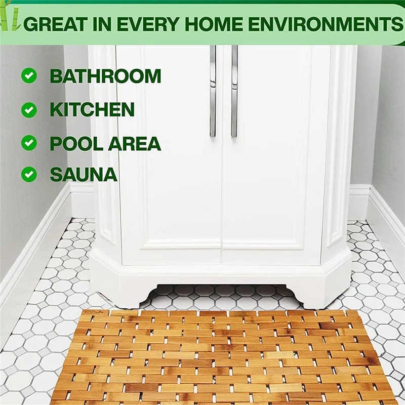 Alfombra de Baño de Bambú Natural de 50 x 80 cm Antideslizante para el Suelo del Baño, de Secado Rápido - Color Bambú