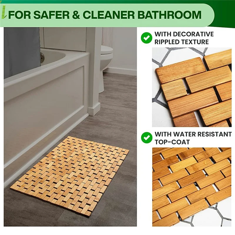 Alfombra de Baño de Bambú Natural de 50 x 80 cm Antideslizante para el Suelo del Baño, de Secado Rápido - Color Bambú