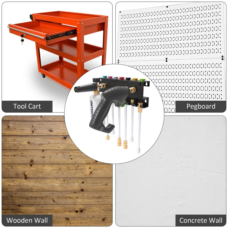 High Pressure Washer Organizer Wall Mount Foam Cannon Holder Storage Rack for 7 Nozzles 6 Wands