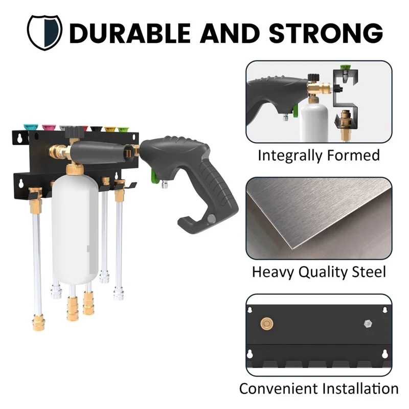 High Pressure Washer Organizer Wall Mount Foam Cannon Holder Storage Rack for 7 Nozzles 6 Wands