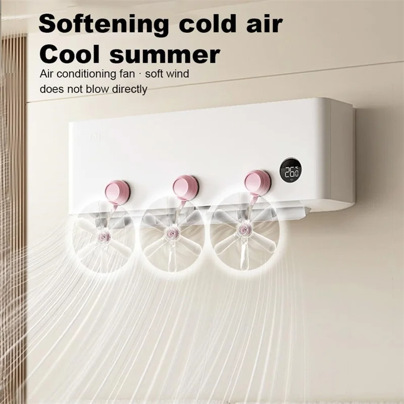 3 piezas Deflector de viento del aire acondicionado Dirección ajustable Ventilador Soporte de ventosa Unidad de aire acondicionado Guía de viento Ventilador - Gancho rosa / Ventilador transparente
