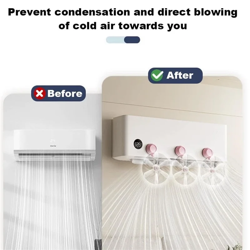 3 piezas Deflector de viento del aire acondicionado Dirección ajustable Ventilador Soporte de ventosa Unidad de aire acondicionado Guía de viento Ventilador - Gancho rosa / Ventilador transparente