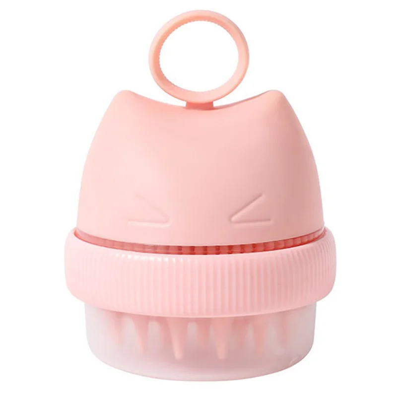 Dispensador de Champú con Cepillo de Masaje de Doble Cabezal de Silicona para Lavar y Bañar el Cabello Infantil - Rosa