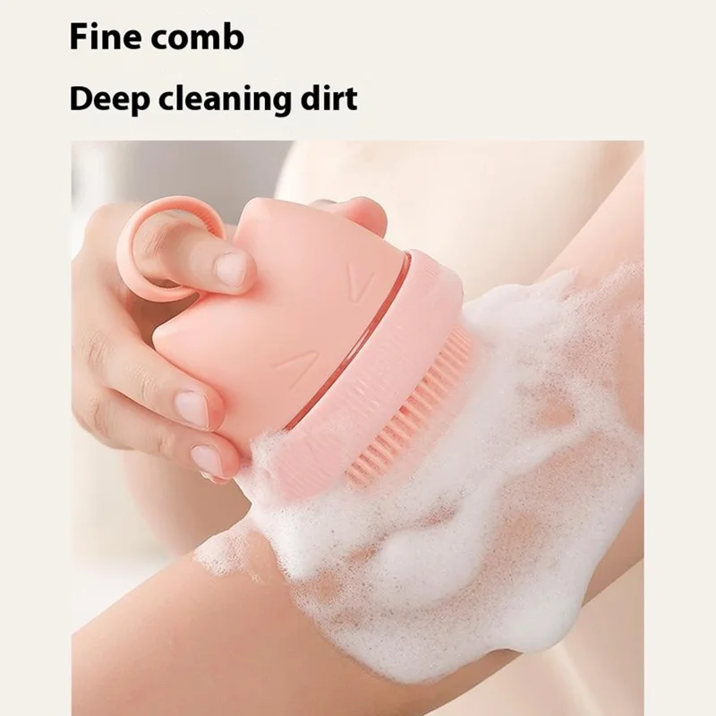 Dispensador de Champú con Cepillo de Masaje de Doble Cabezal de Silicona para Lavar y Bañar el Cabello Infantil - Rosa