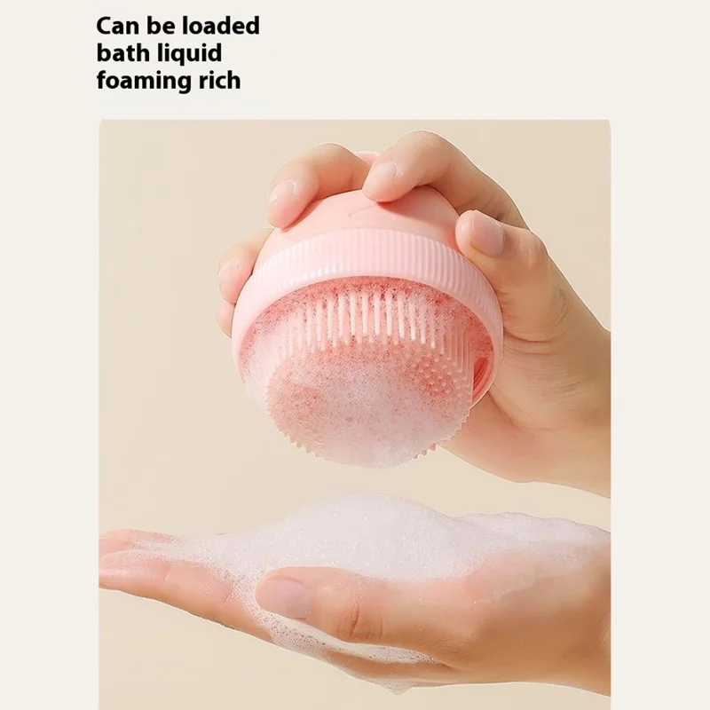 Dispensador de Champú con Cepillo de Masaje de Doble Cabezal de Silicona para Lavar y Bañar el Cabello Infantil - Rosa