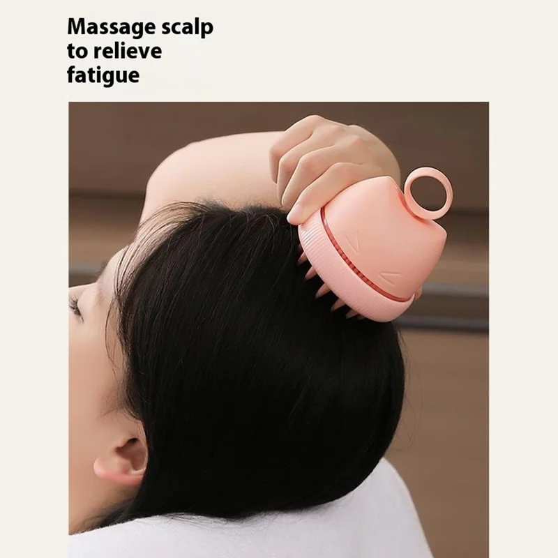 Dispensador de Champú con Cepillo de Masaje de Doble Cabezal de Silicona para Lavar y Bañar el Cabello Infantil - Rosa