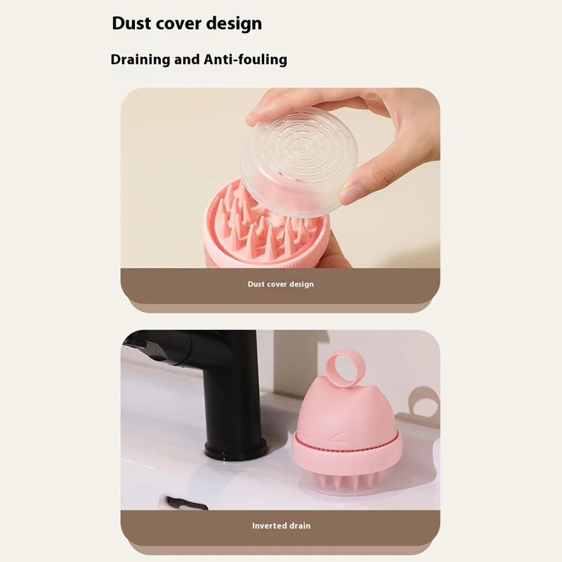 Dispensador de Champú con Cepillo de Masaje de Doble Cabezal de Silicona para Lavar y Bañar el Cabello Infantil - Rosa