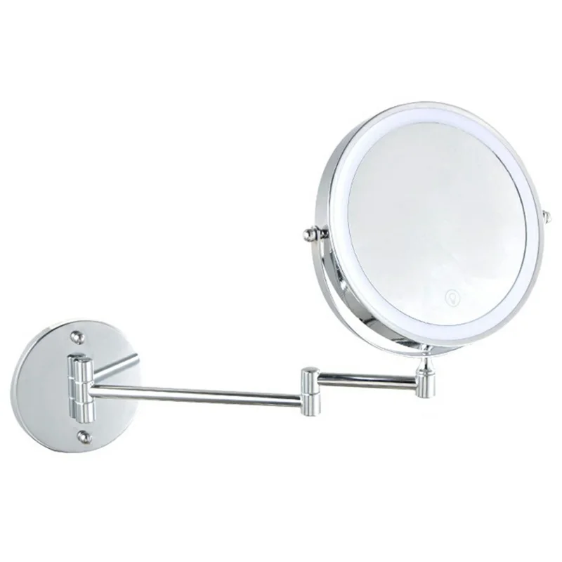JI-Y8012 8.5 Inch 10X Magnification Dual Sided Wall Mounted Makeup Mirror with 3 Colors LED Light - Chrome