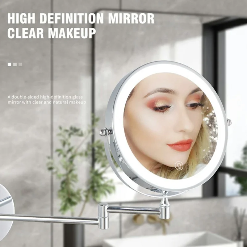 JI-Y8012 8.5 Inch 10X Magnification Dual Sided Wall Mounted Makeup Mirror with 3 Colors LED Light - Chrome
