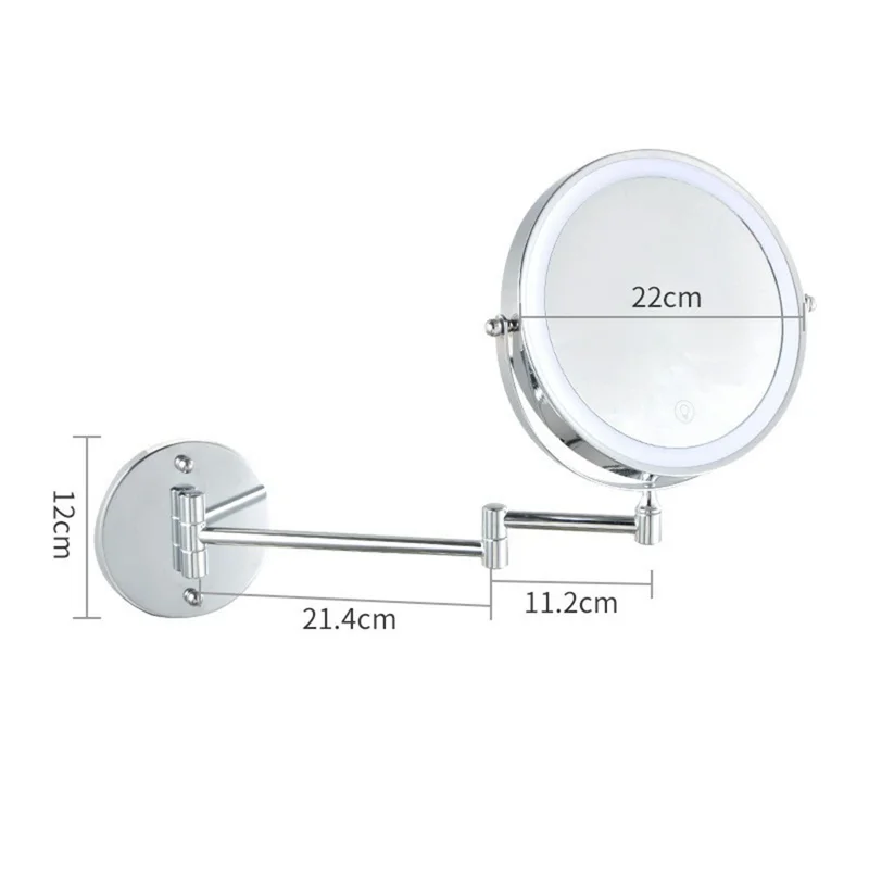JI-Y8012 8.5 Inch 10X Magnification Dual Sided Wall Mounted Makeup Mirror with 3 Colors LED Light - Chrome