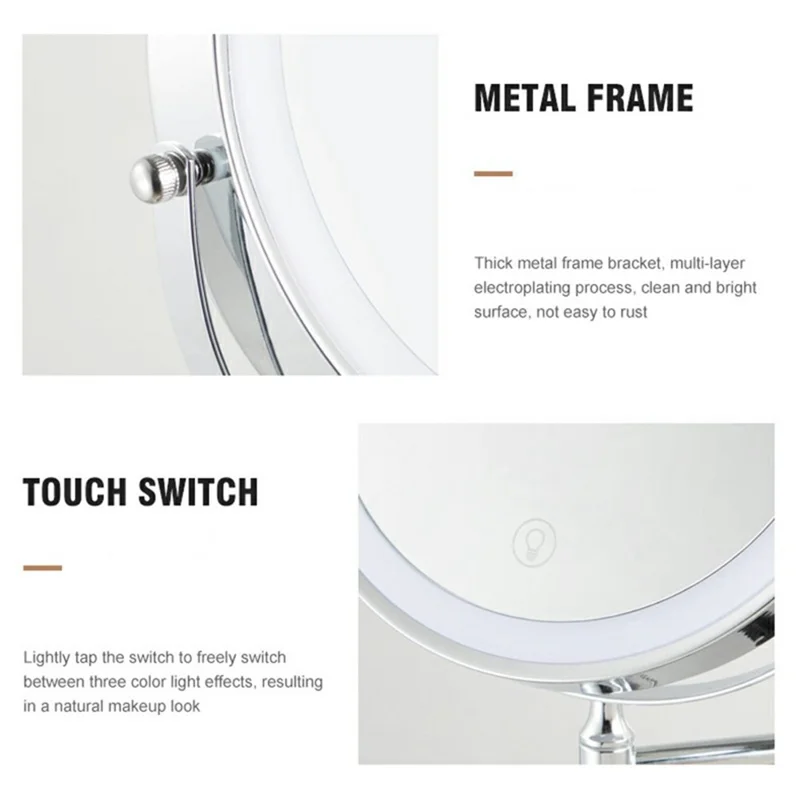 Espejo de maquillaje de pared de 8 pulgadas con aumento de 7X, de doble cara y luz LED de 3 colores - Cromo