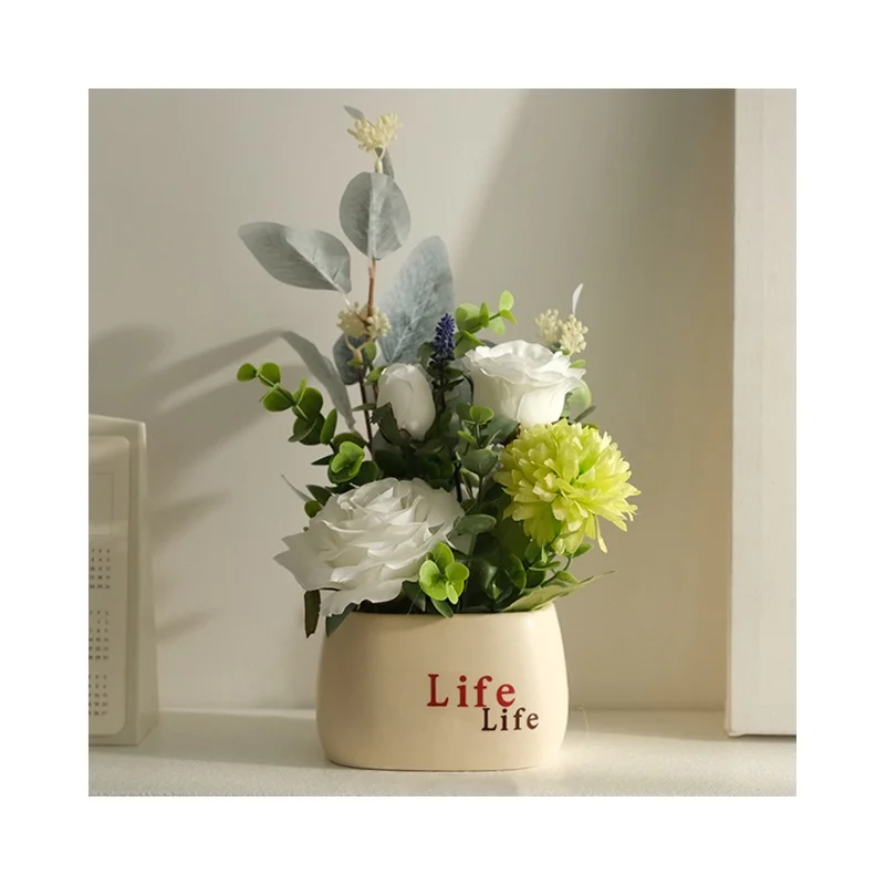 Plantes Artificielles Style Nordique Ornements Décoratifs en Pot / Verdure Fausse Réaliste pour Bureau / Maison - Hortensia Vert Blanc