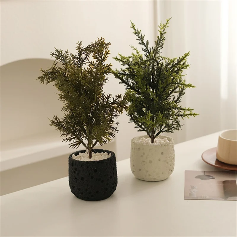 Plante Artificielle de Style Nordique - Mini Plante Décorative en Pot Verte pour Bureau, Salon et Décoration de Bureau - Noir